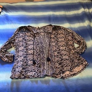 LUCKY BRAND  blue and white beaded top